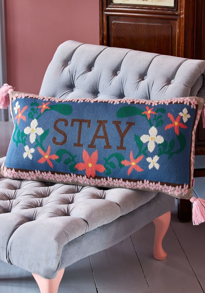 RICE -  Katoenen Kussen Rechthoekig Stay - Blauw