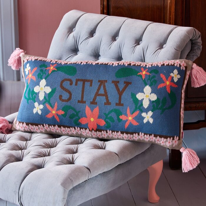 RICE -  Katoenen Kussen Rechthoekig Stay - Blauw