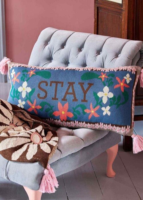 RICE Katoenen Kussen Rechthoekig Stay - Blauw - RICE