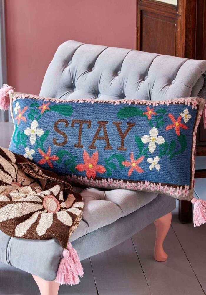 RICE -  Katoenen Kussen Rechthoekig Stay - Blauw