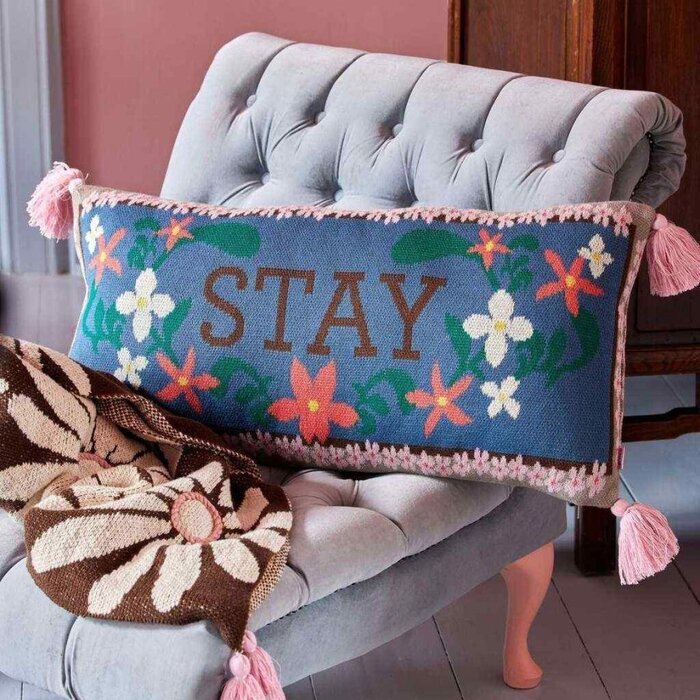 RICE -  Katoenen Kussen Rechthoekig Stay - Blauw