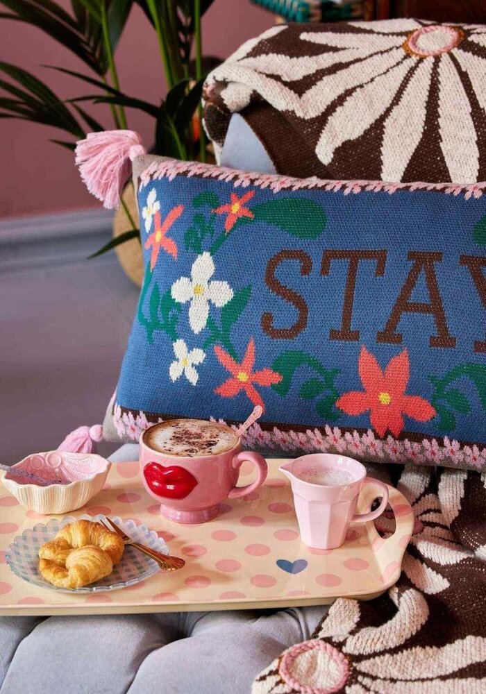 RICE -  Katoenen Kussen Rechthoekig Stay - Blauw