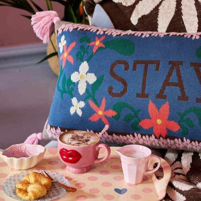 RICE -  Katoenen Kussen Rechthoekig Stay - Blauw