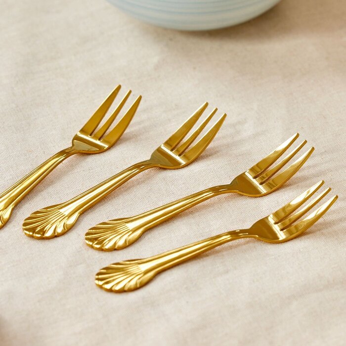 RICE Taartvorkjes (set van 4) - Stainless Steel Seashell - Gold - RICE