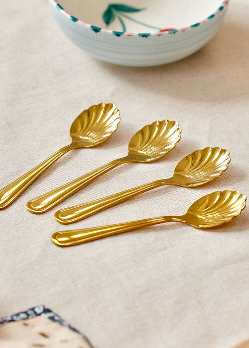 RICE Set 4 Theelepels - Stainless Steel Seashell - Gold - RICE