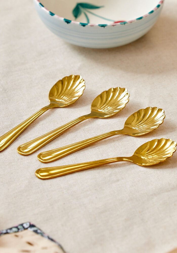 RICE - Set 4 Theelepels - Stainless Steel Seashell - Gold