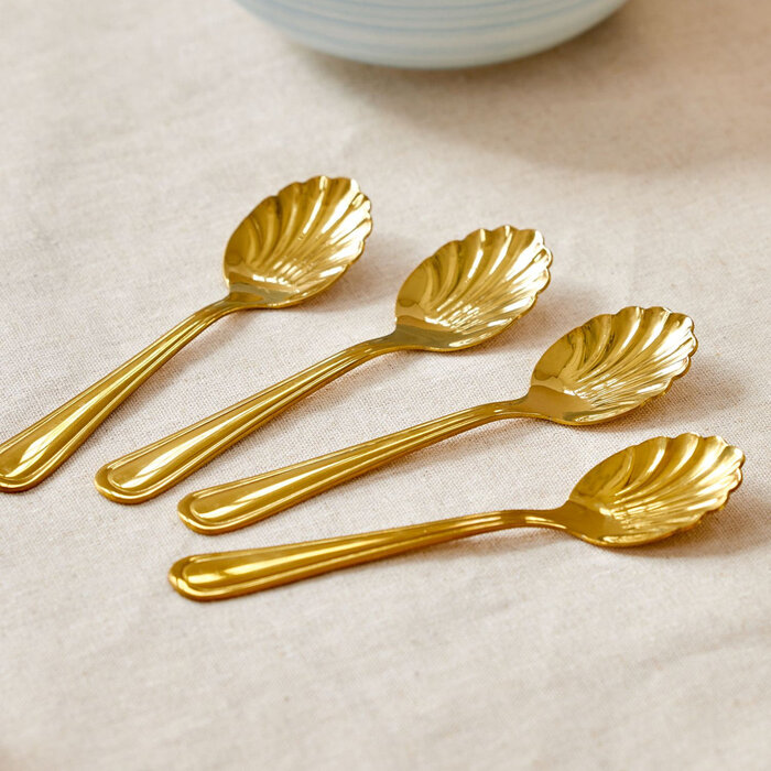 RICE Theelepels (set van 4) - Stainless Steel Seashell - Gold - RICE