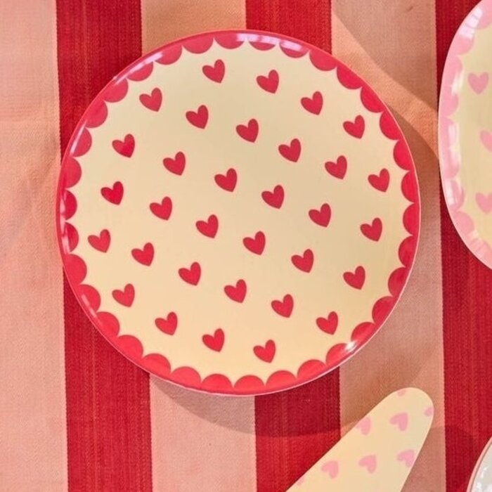 RICE - Klein Rond Bord - Favorite Hearts - Red
