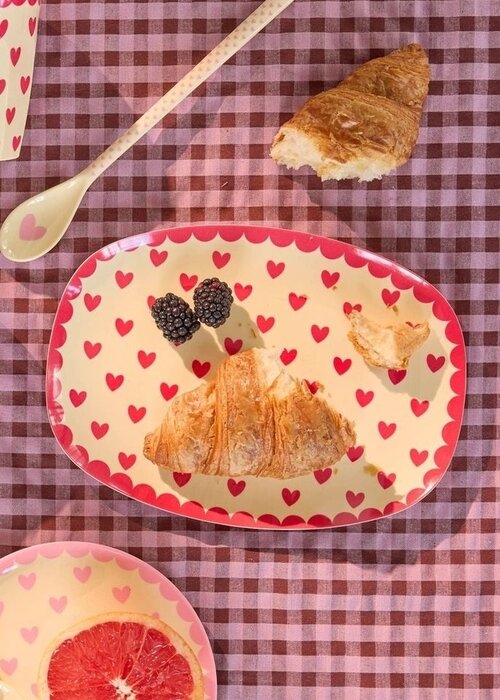 RICE Klein Rechthoekig Bord - Favorite Hearts - Red - RICE