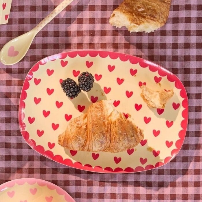 RICE Klein Rechthoekig Bord - Favorite Hearts - Red - RICE