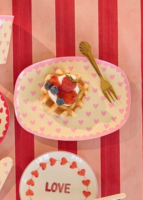 RICE Klein Rechthoekig Bord - Favorite Hearts - Pink - RICE