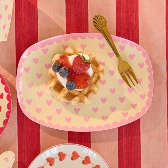 RICE Klein Rechthoekig Bord - Favorite Hearts - Pink - RICE