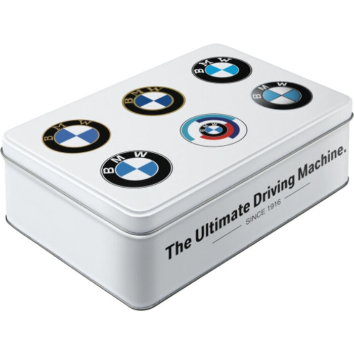 Nostalgic Art Tin Box Flat BMW Logo Evolution - Nostalgic Art