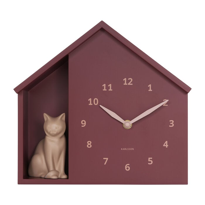 Karlsson - Wandklok Sitting Cat Burgundy Red