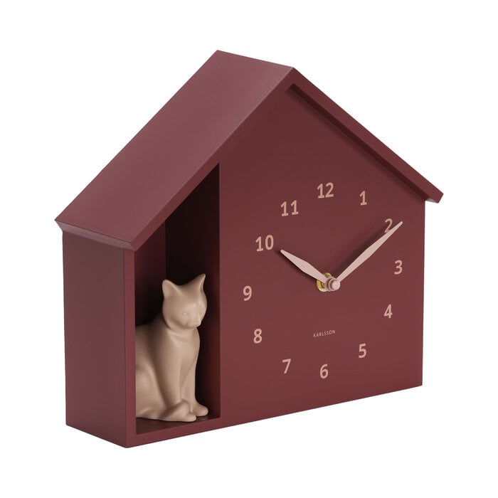 Karlsson - Wandklok Sitting Cat Burgundy Red