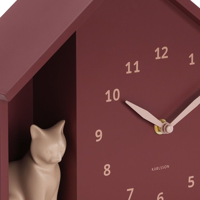 Karlsson - Wandklok Sitting Cat Burgundy Red