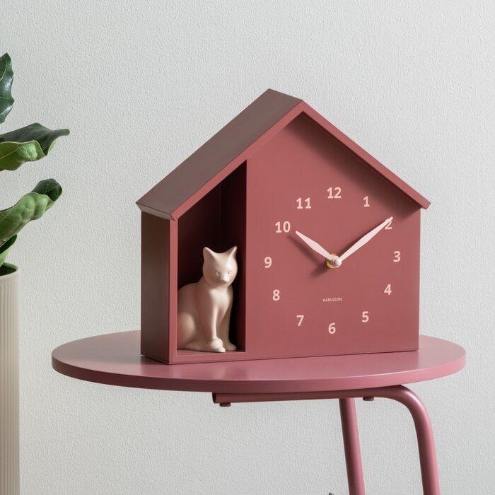 Karlsson - Wandklok Sitting Cat Burgundy Red