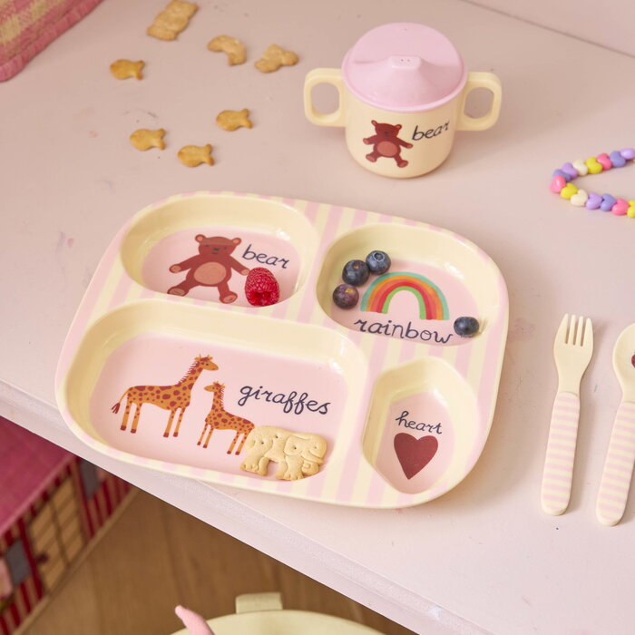 RICE Kinderbord met 4 vakken - ABC Pink - RICE