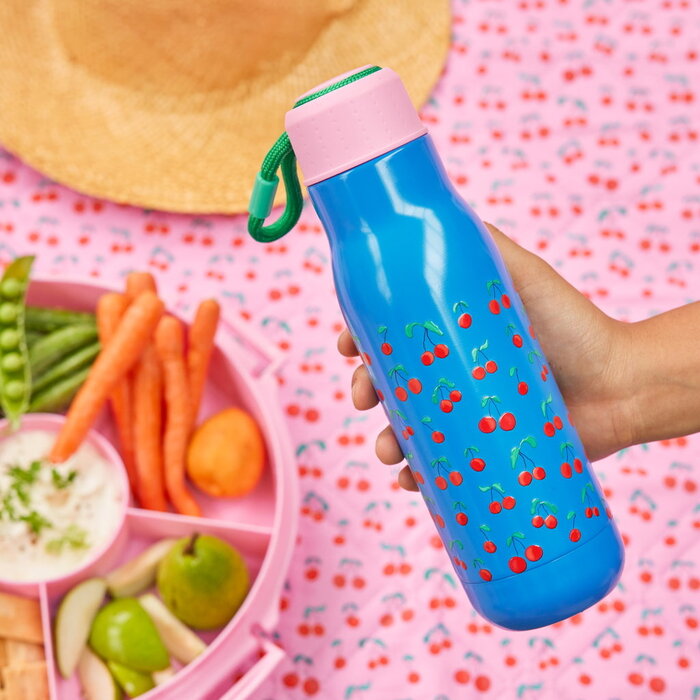RICE RVS Drinkfles - Blauw - Cherry Love - RICE