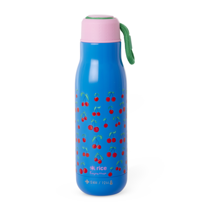 RICE - RVS Drinkfles - Blauw - Cherry Love