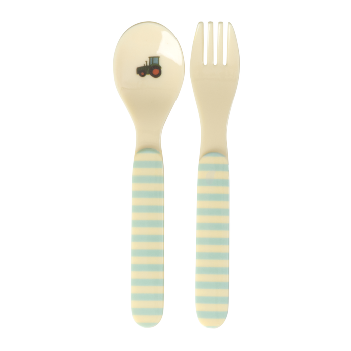RICE Baby Lepel en Vork - ABC Blauw - RICE