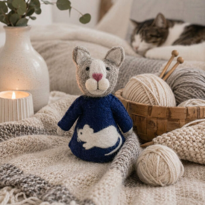 Sjaal met Verhaal – Decoratie Kat Grijs met Muis