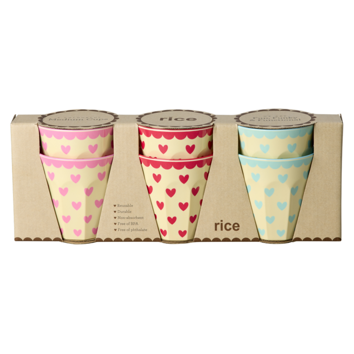 RICE - Middelgroot Beker - Favorite Hearts - Multicolor - Set van 6