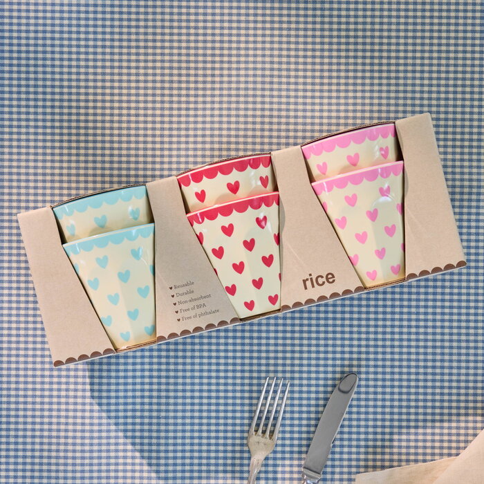 RICE - Middelgroot Beker - Favorite Hearts - Multicolor - Set van 6