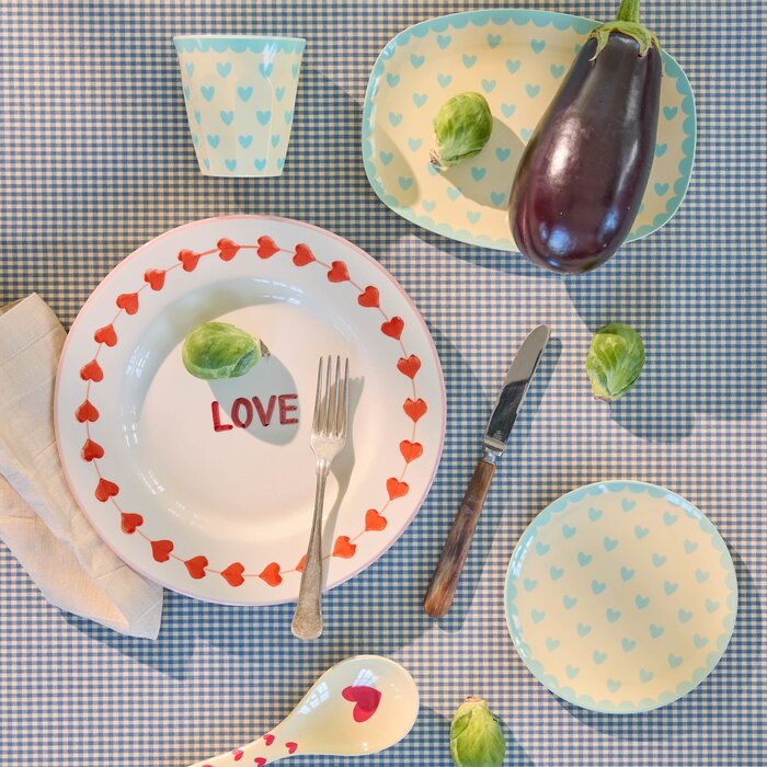 RICE - Klein Rond Bord - Favorite Hearts - Mint