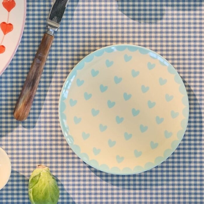RICE Klein Rond Bord - Favorite Hearts - Mint - RICE