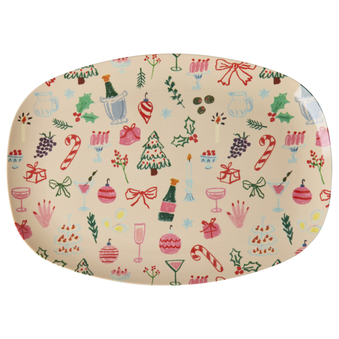 RICE Groot Rechthoekig Dinerbord - Xmas Galore - RICE