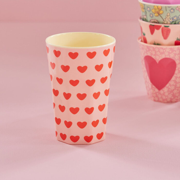 RICE Grote Beker Sweet Hearts Print Zachtroze - RICE