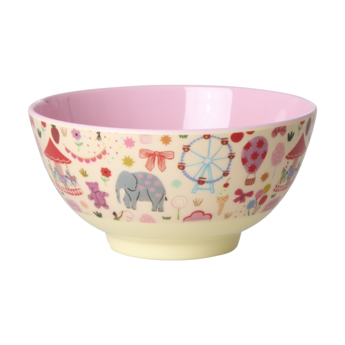 RICE Middelgroot Kinderschaaltje Roze Fun Fair Print - RICE