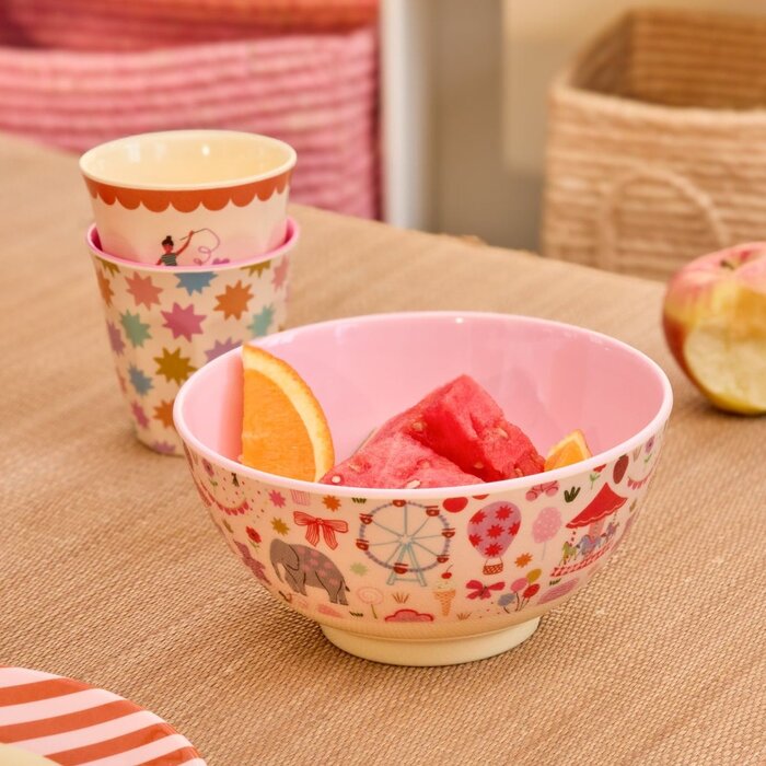 RICE - Middelgroot Kinderschaaltje Roze Fun Fair Print