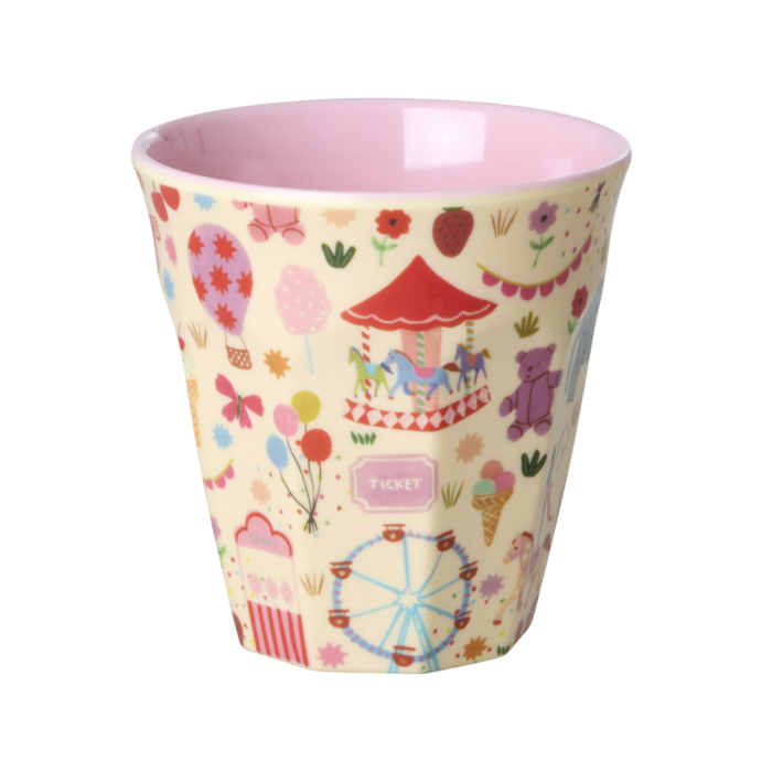RICE Middelgroot Kinderbeker Roze Fun Fair Print - RICE