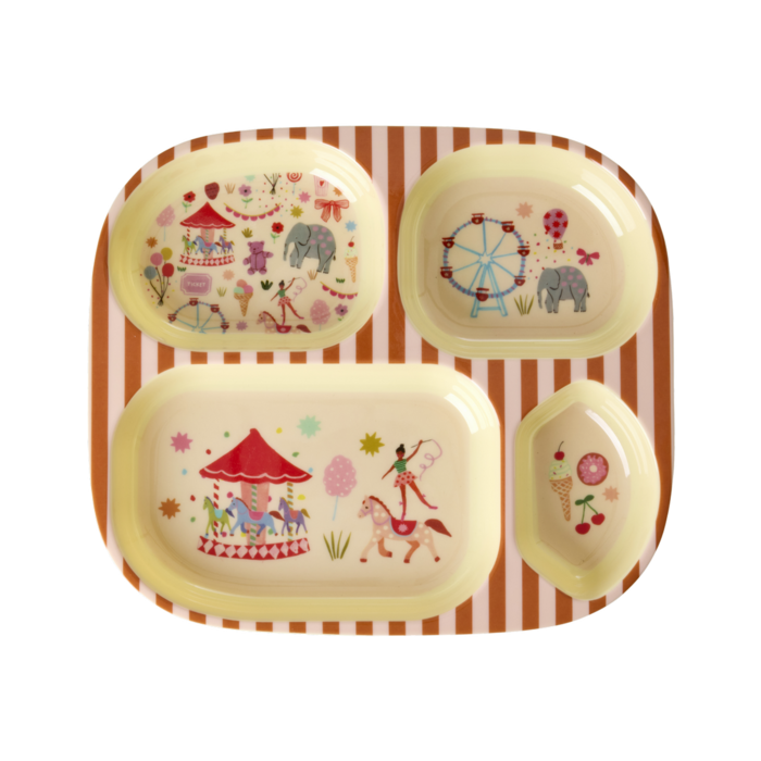 RICE Kinderbord met 4 Compartimenten Roze Fun Fair Print - RICE