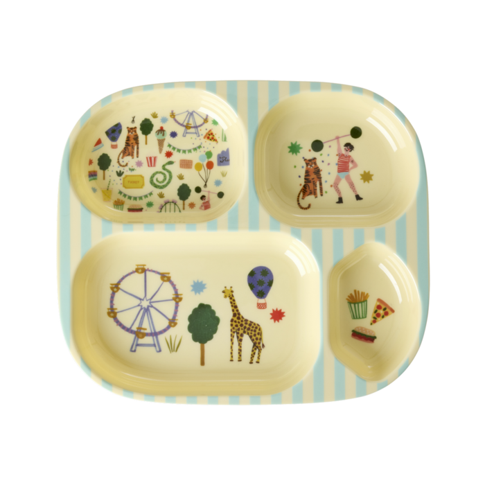RICE Kinderbord met 4 Compartimenten Mint Fun Fair Print - RICE