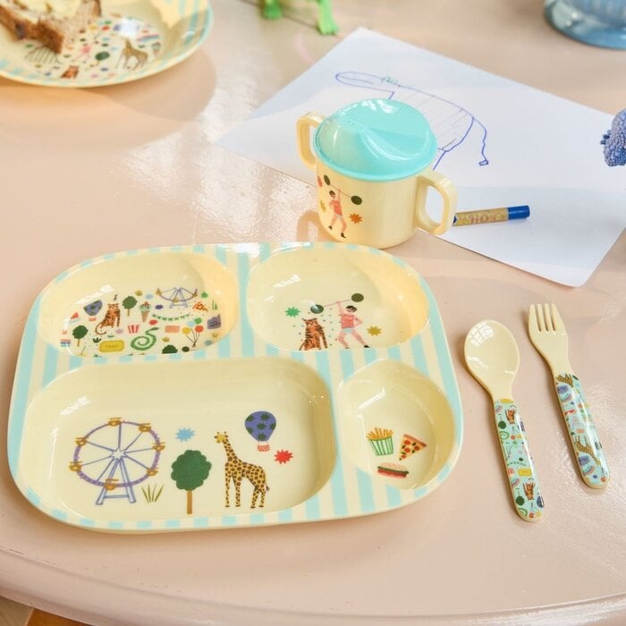 RICE - Kinderbord met 4 Compartimenten Mint Fun Fair Print