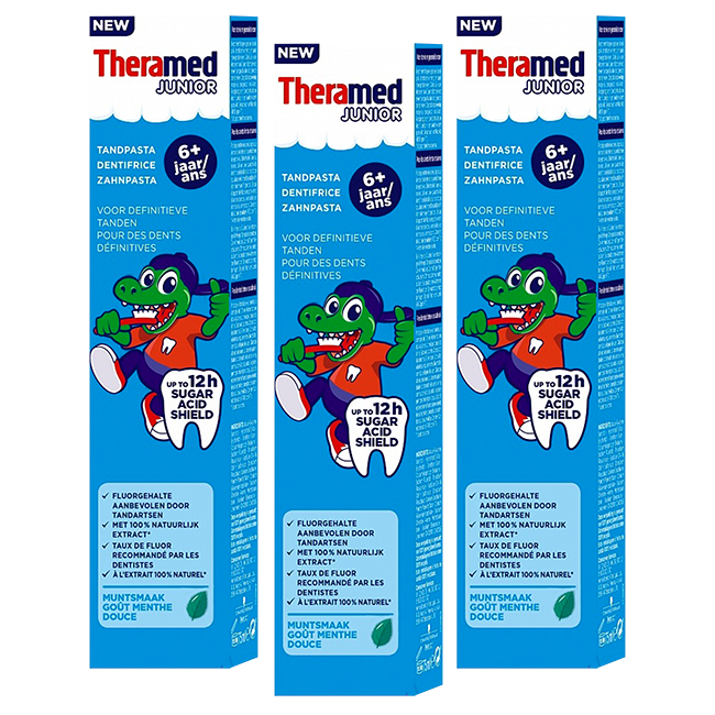 Theramed Junior - 6+ jaar tandpasta - Muntsmaak - 3x75ml - Voordeelverpakking