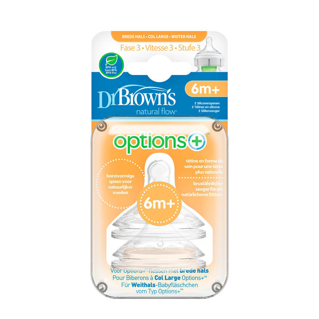 Dr. Brown's Options - Anti-colic Fles Speen - Fase 3 - Voor Brede Halsfles - 2 Stuks