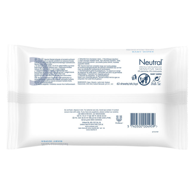 Neutral - Baby Billendoekjes - 60 x 52 stuks - 0% Parfum