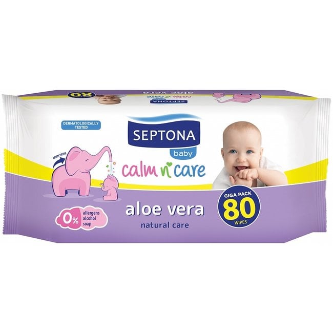 Septona Septona - Baby Calm & Care Aloe Vera - Billendoekjes - 0% Alcohol & Zeep - 80 stuks