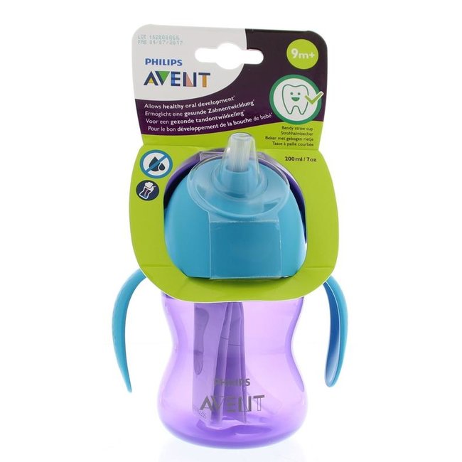 Philips Avent - Drinkbeker met rietje - 9+M - 1 stuk - Paars/blauw - SCF796/02