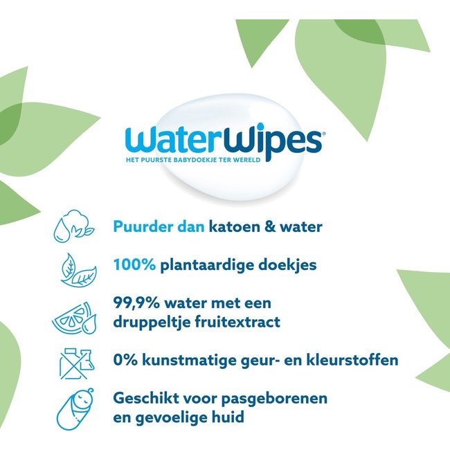 WaterWipes - Billendoekjes - Gevoelige huid - 12 x 60 stuks - 99,9% Water - Plastic vrij