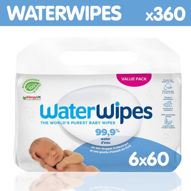 Waterwipes WaterWipes - Billendoekjes - Gevoelige huid - 6 x 60 stuks - Plasticvrij