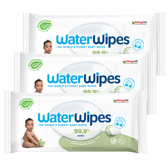 Waterwipes  Snoetenpoetser Soapberry - 3 x 60 Babydoekjes - 99,9% water *Plastic Vrij