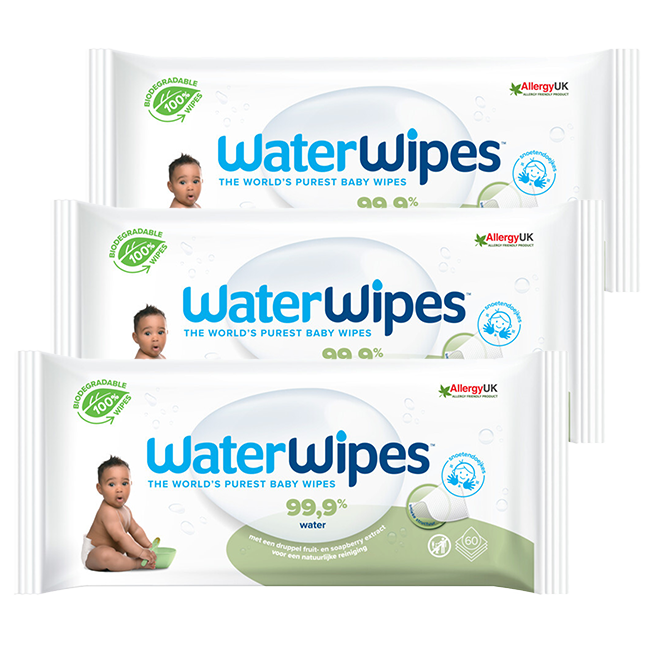 Waterwipes Waterwipes - Snoetenpoetser Soapberry - 3 x 60 Babydoekjes - 99,9% water *Plastic Vrij