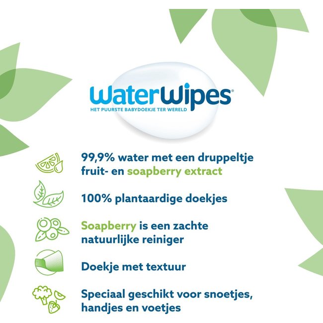 Waterwipes - Snoetenpoetser Soapberry - 12 x 60 Babydoekjes - 99,9% water *Plastic Vrij