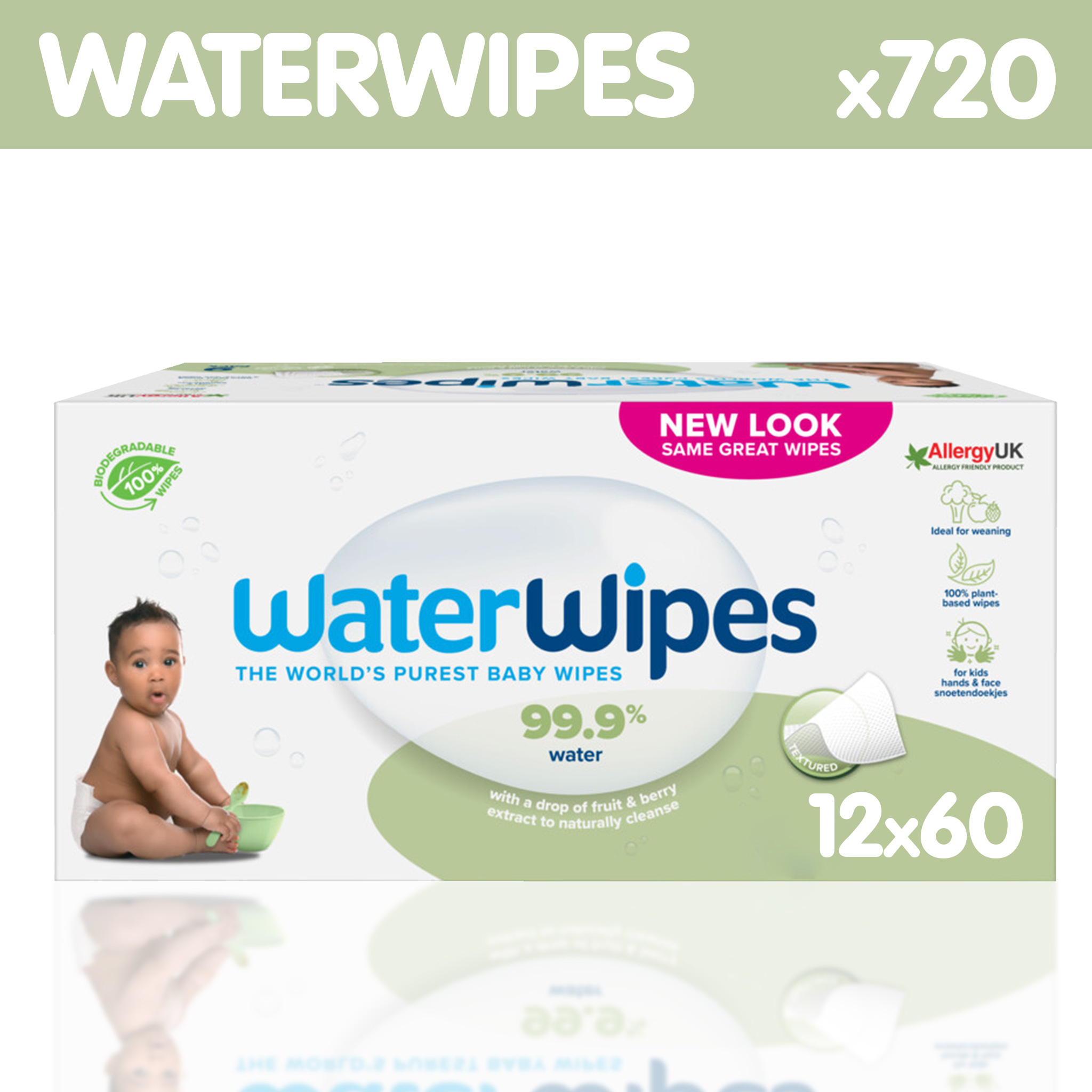 Waterwipes  Snoetenpoetser Soapberry - 12 x 60 Babydoekjes - 99,9% water *Plastic Vrij