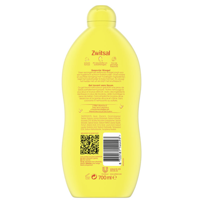 Zwitsal - Zeepvrije Wasgel - 3 x 700ml - Voordeelpack